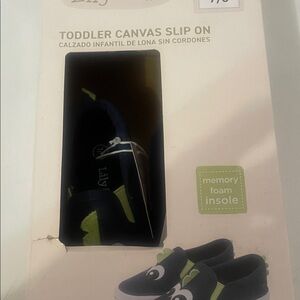 Navy and Green Toddler Canvas Slip-On Shoes